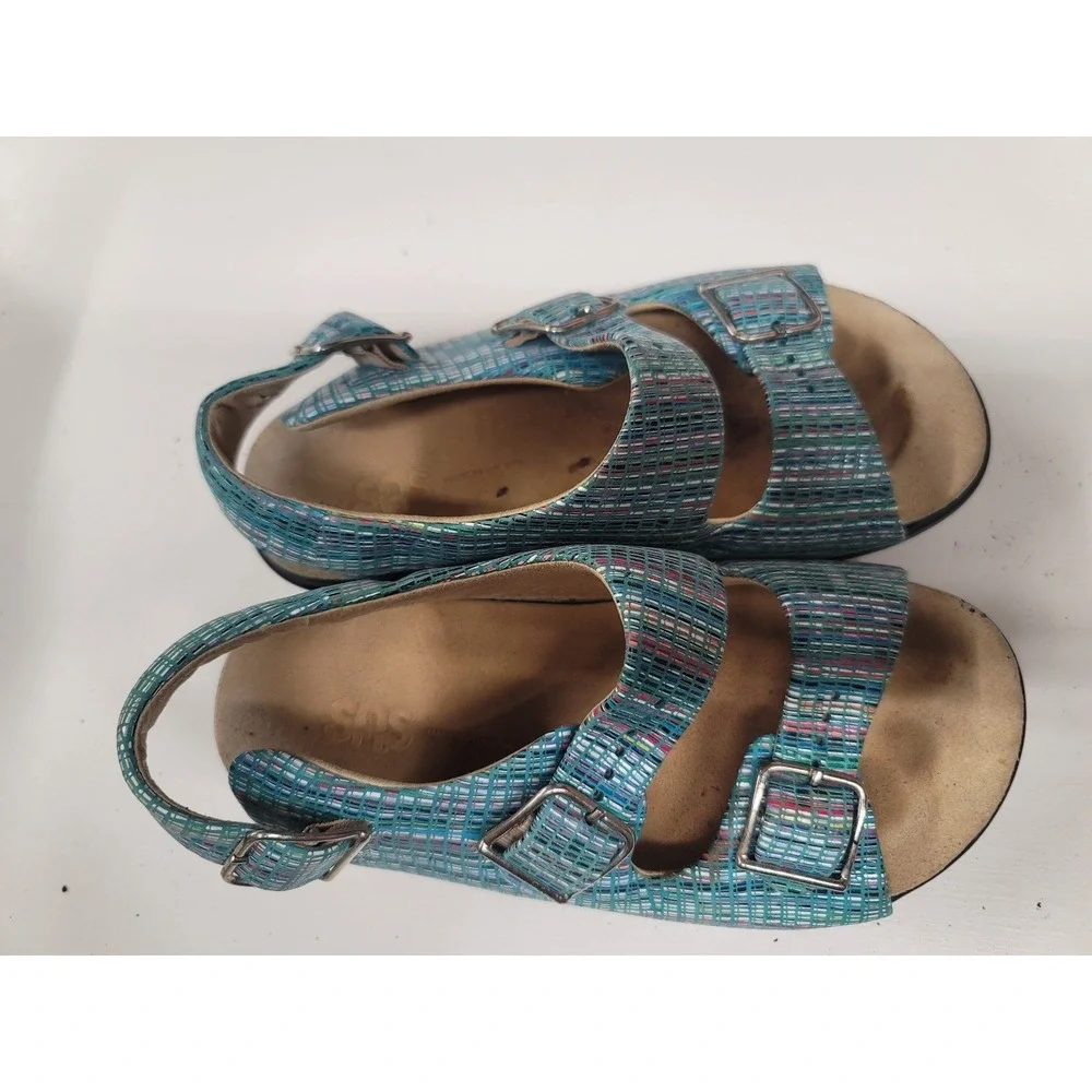 SAS Relaxed Comfort Teal Blue‎ Woven Adjustable Strap Sandals - Size 6W